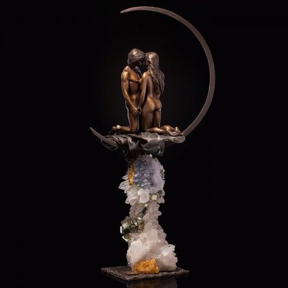 COUPLE SOUS LA LUNE EN BRONZE & CRYSTAL DE ROCHE