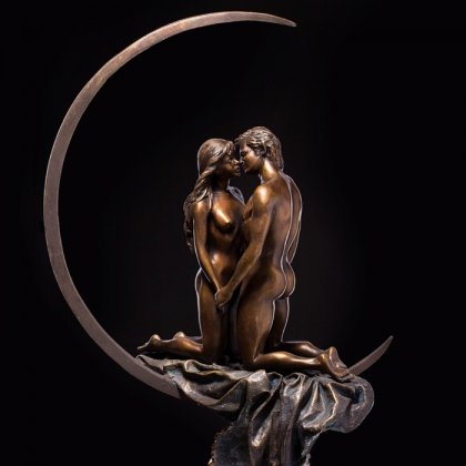 COUPLE SOUS LA LUNE EN BRONZE & CRYSTAL DE ROCHE